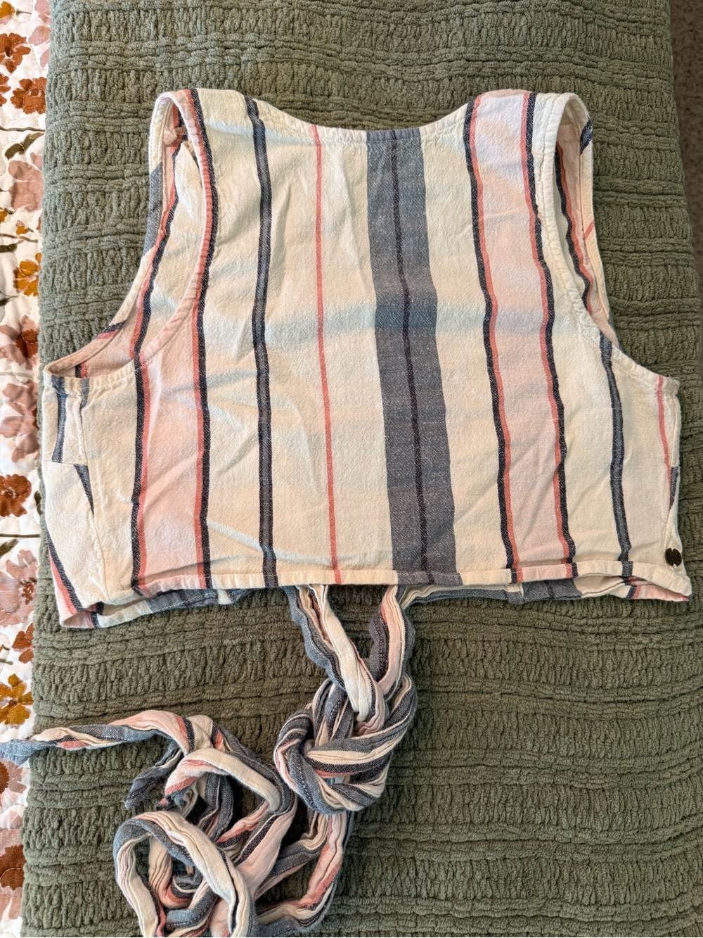 Billabong Striped Tie-Back Cropped Tank Top - Pink & Blue